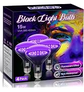PIZHLO 4 Pcs 15W LED Black Light Bulbs, BR30 E26 Black Shell Blacklight LED Bulb, 385-400nm, Glow...