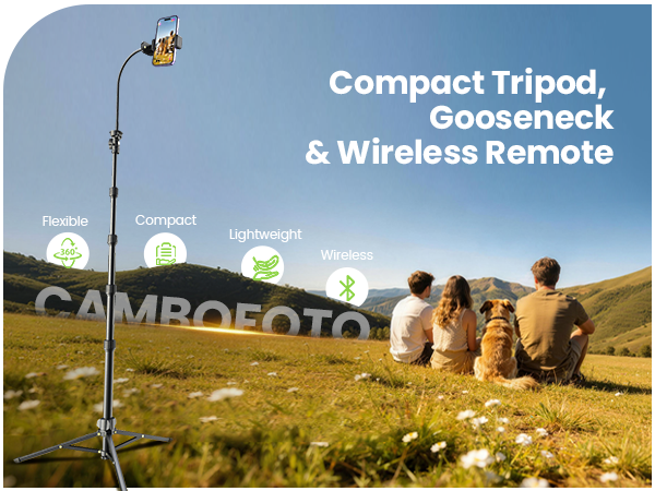 82-Inch Phone Tripod with Flexible Gooseneck and Bluetooth Remote Control