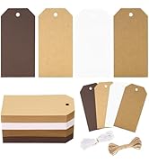 G2PLUS Gift Tags with String, 4 Colors Kraft Paper Gift Tags, 120PCS Blank Hanging Labels for Hol...