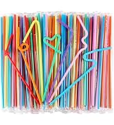 [100 Pack Individually Wrapped] 10.24" High Extra Long Flexible Plastic Straws, Disposable Drinki...