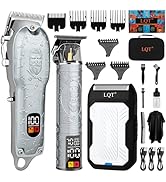 LQT Professional Silver Hair Clippers for Men Cordless Barber Kit with Trimmer, Stainless Steel B...