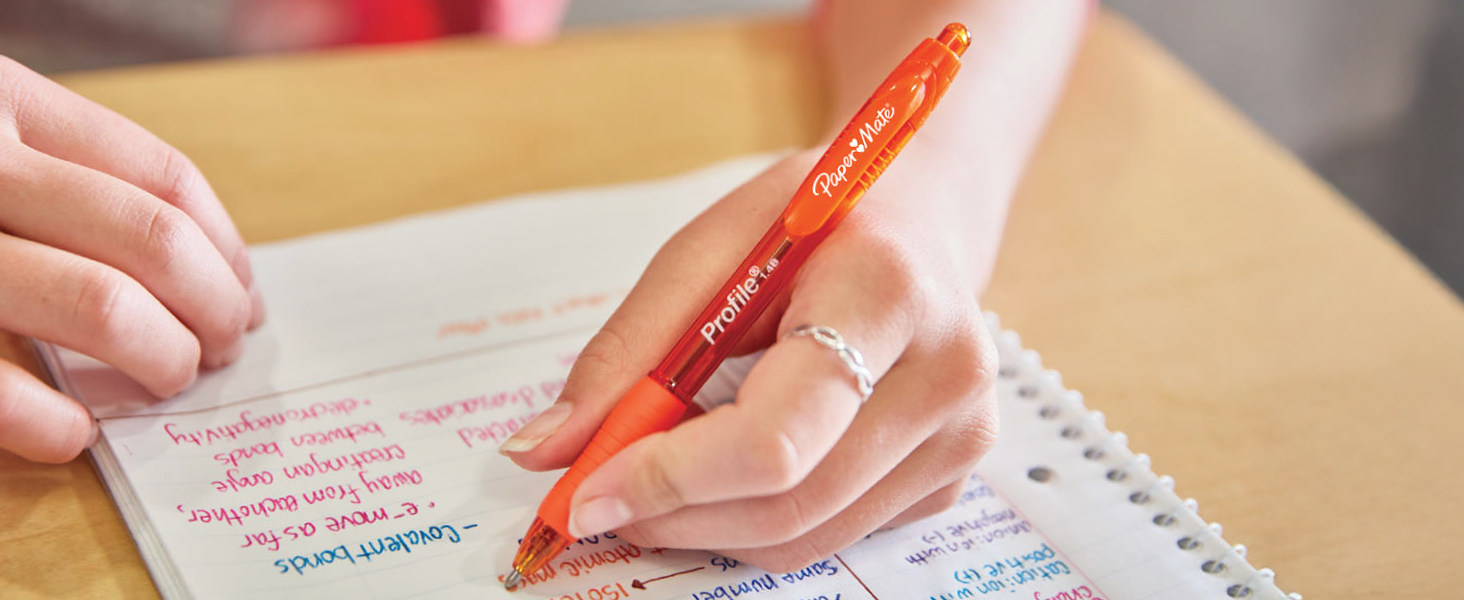 paper mate profile ballpoint pen orange note write organize list calendar desk homework college joy