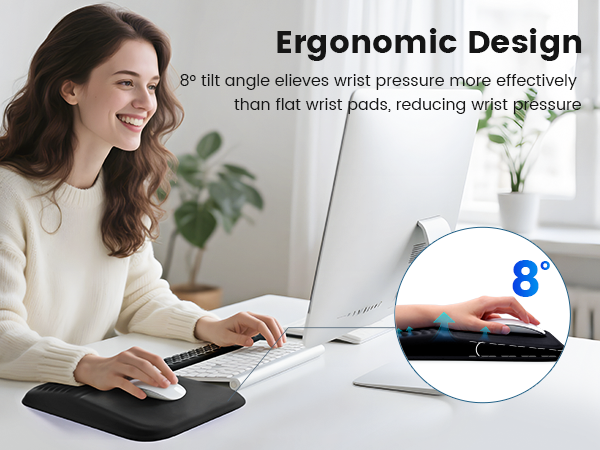Ergonomic Mouse Pad &amp; Keyboard Wrist Rest Set Black, Soft Memory Foam Mouse Pad with Wrist Support