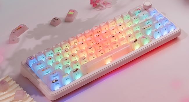 Womier Keyboard Keycaps Jelly - Ceramic Keycaps Style, Clear Ice-Cream Pink Cute Key cap