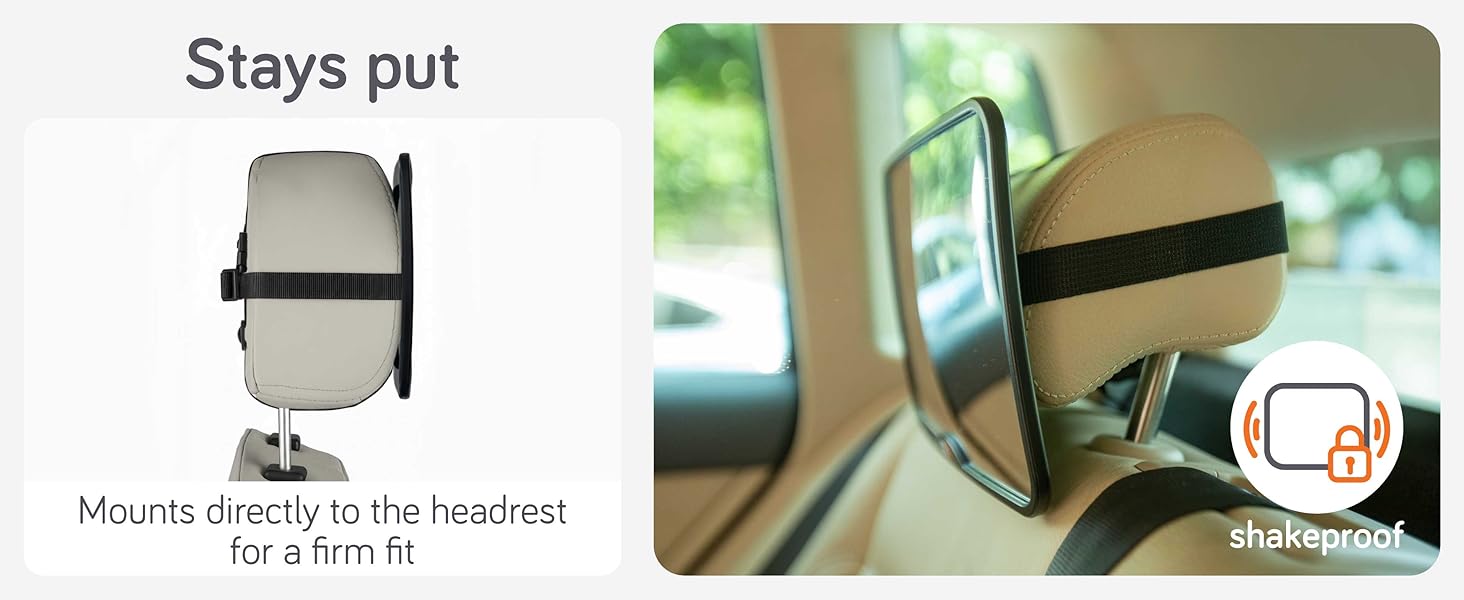 Stays put - mounts directly to headrest