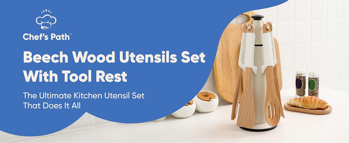 Wooden Utensils Set White