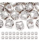 Craftdady 20Pcs Antique Silver Dog Cat Paw Print European Spacer Beads Large Hole Tibetan Pet Ani...