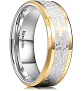King Will Stainless Steel Men Ring 8mm Lord's Prayer Cross Ring Stainless Steel Men Wedding Ring,...