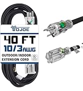 YOJOE Indoor Outdoor Extension Cord with Lighted End, 3 Prong 15A Weatherproof Power Cord, 10 Gau...