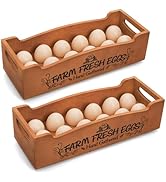 YOUEON Wooden Egg Holder for Countertop, Stackable 2-Tier Egg Crates for 24 Eggs with Handle, Far...