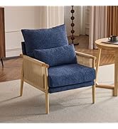 Karl home Cozy Chenille Accent Chair with Lumbar Pillow &amp; Rattan Arms Modern Lounge Chair for Liv...