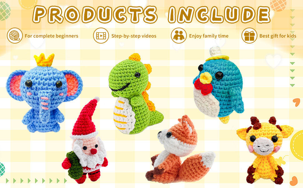 6 Pack Christmas Crochet Kit for Beginners Adults &amp;amp; Kids, Animal Crochet Patterns