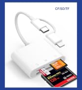 Denlane CF SD Card Reader for iPhone iPad Mac Dual Connector (Lightning &amp; USB C), Digital Camera ...