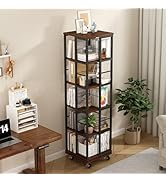 Ywin 5-Tier Rotating Bookshelf, Corner Bookcase with Wheels 360° Display Spinning Bookshelves Flo...