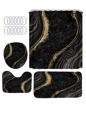 4Pcs Luxury Marble Shower Curtain Sets