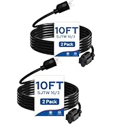 WILAWELS 2-Pack 10FT Extension Cord, 16/3 SJTW Durable Power Cable for Indoor and Outdoor Use, 3 ...