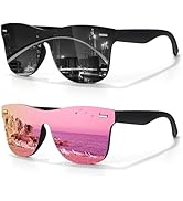 LINVO Trendy Polarized Mirrored Sunglasses Men Women, Flat One Piece Reflective Shades for Drivin...