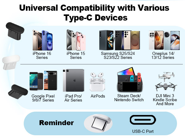 VIWIEU USB-C Port Dust Protector Cap for iPhone 16 15 Galaxy S25