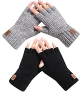 Pleneal 2 Pairs Fingerless Gloves for Women Men - Womens Winter Glove, Warm Knit Gloves for Cold ...