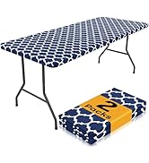 Smiry Rectangle Picnic Table Cloth 2 Pack, 6FT Waterproof Elastic Fitted Tablecloths, Washable Po...