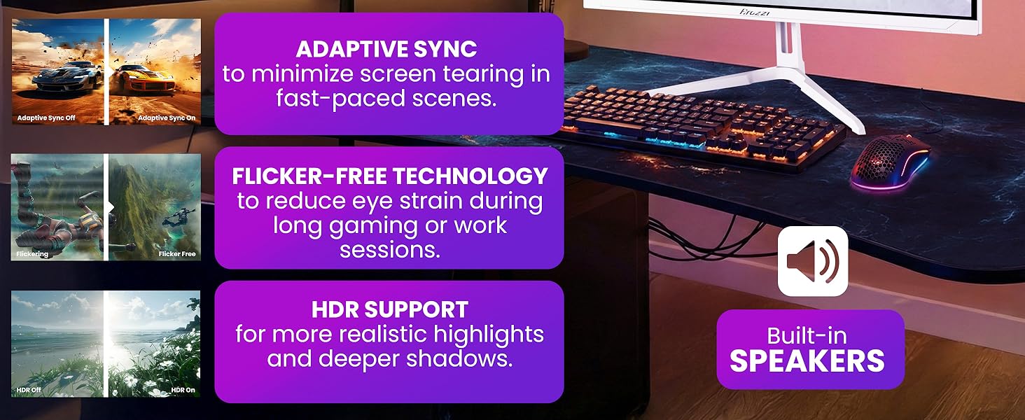 Adaptive sync to minimize screen tearing in fast-paced scenes.