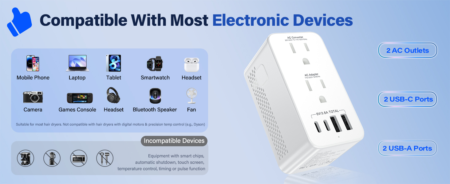 Voltage Converter US to Europe, 220 to 110 Converter for European Travel