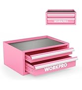 WORKPRO 12.5" Mini Tool Box with 2 Drawers &amp; 1 Open Top Storage, Small Metal Tool Chest with PVC ...
