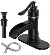BWE Oil Rubbed Bronze Bathroom Sink Faucet 1 Hole, Single Handle Waterfall Bathroom Faucet with P...