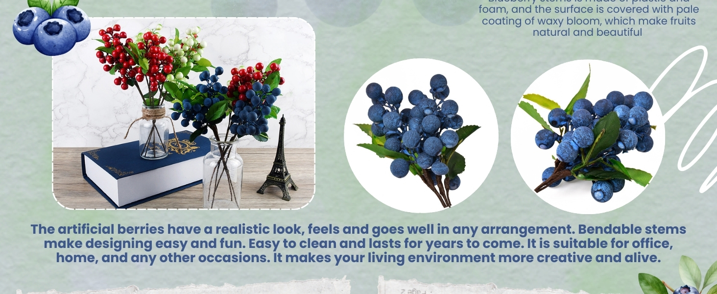 Set of 4 Decorative Lifelike Artificial Blueberries - Dark Blue