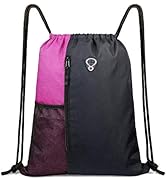 Drawstring Backpack Sports Gym Bag for Women Men Children Large Size with Zipper and Water Bottle...
