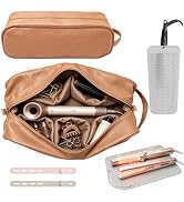 LOMOOWAY Hair Tools Travel Bag 5-Piece Set, Brown | PU Leather Organizer, Heat Resistant Mat, Ins...