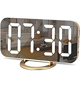 Digital Alarm Clock,LED and Mirror Desk Clock Large Display,with Dual USB Charger Ports,3 Levels ...