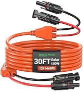 Solar Extension Cable, 14AWG Tinned Copper with Solar Panel Connectors, 12AWG Red &amp; Black Branch ...
