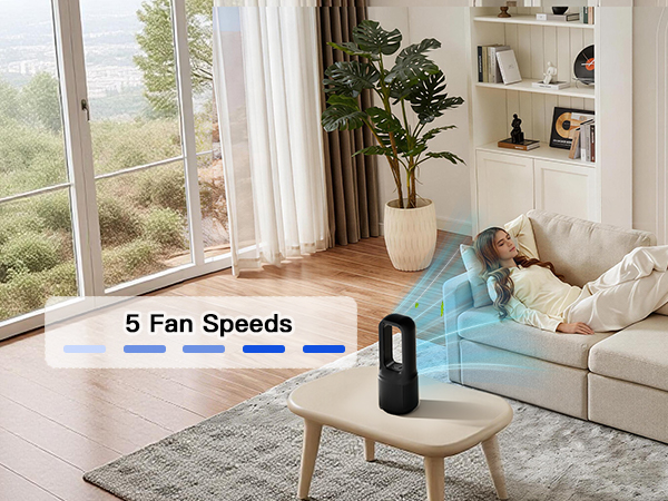 Peaceful sleep on the sofa – bladeless desk fan on table with 5 speeds, quiet and gentle 