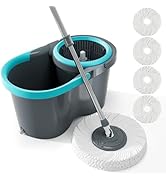 JOYMOOP Spin Mop and Bucket, 360° Mop Head &amp; Telescopic Handle, Wet and Dry Use, 4 Reusable Micro...