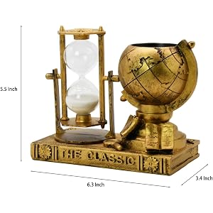 Globe-Themed Pencil Holder with Hourglass