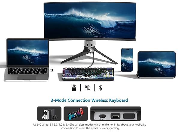 60% Percent Keyboard Wireless with QMK/VIA, Gaming Keyboard Kanagawa, Creamy Keyboard black