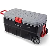 Rubbermaid ActionPacker 35 Gallon, Made in USA, Lockable Plastic Storage Bin with Lid and Wheels-...