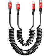 USB Type C to Lightning Cable [3FT/6FT], 2Pack Coiled iPhone Charger Cable Fast Charging for Car ...