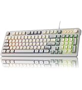 SEUNKWANG EWEADN G98 RGB Gaming Keyboard Wired, Retro Creamy Membrane Keyboards with Media Knob, ...