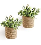 Dahey 2 Pack Wall Hanging Rope Basket with Artificial Eucalyptus Farmhouse Decor, Jute Woven Stor...