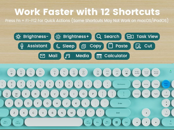 twelve function shortcuts keys for quick actions brightness search task view mail media calculator
