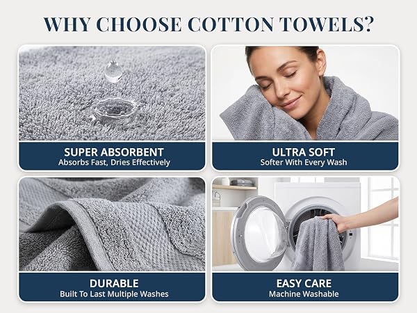 Cotton Towels that are super absorbent, ultra soft, durable and easy care