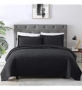 EXQ Home Quilt Set Full Queen Size Black 3 Piece,Lightweight Soft Coverlet Modern Style Squares P...