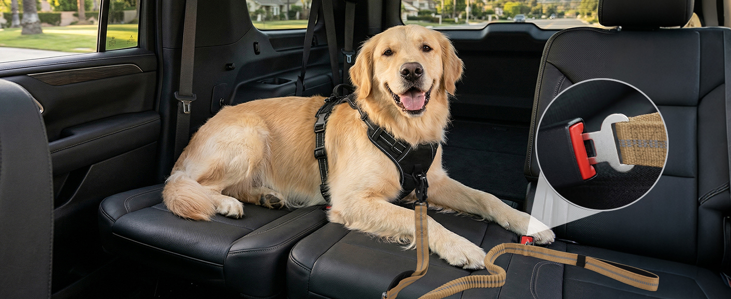 oytale tactical dog leash with integrated car seatbelt buckle for large dogs safe road trip travel.