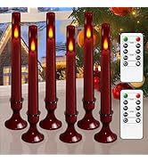 Lezonic Flameless Windows Candles Battery Operated with Timer Remote, 6Pcs Red Acrylic Flameless ...