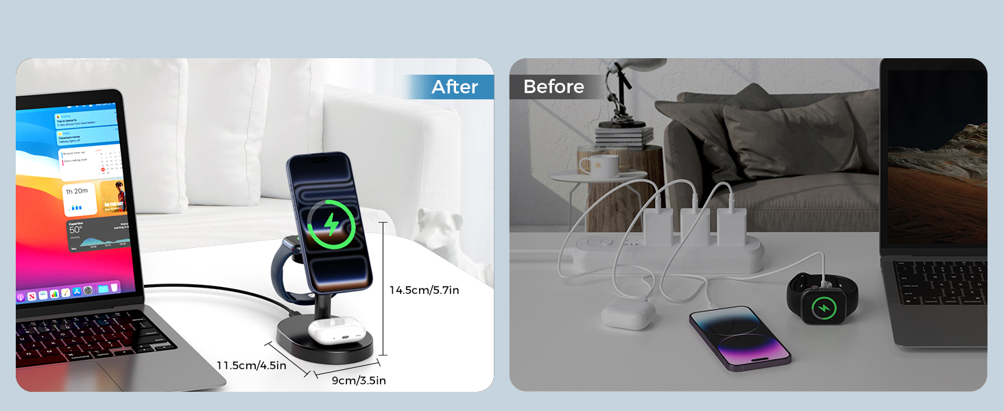 magsafe charger stand 3 in 1 magnetic wireless charging station apple watch iphone 17 16 15 airpods