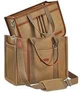 FIORETTO Women’s Canvas Tote Bag Purse with Zipper, Multi Compartment &amp; Reinforced Bottom, Ideal ...