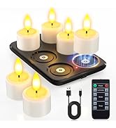 Yme Rechargeable Flameless Tea Lights Candles with Remote &amp; Magnetic Charging Base, 6pcs Waterpro...