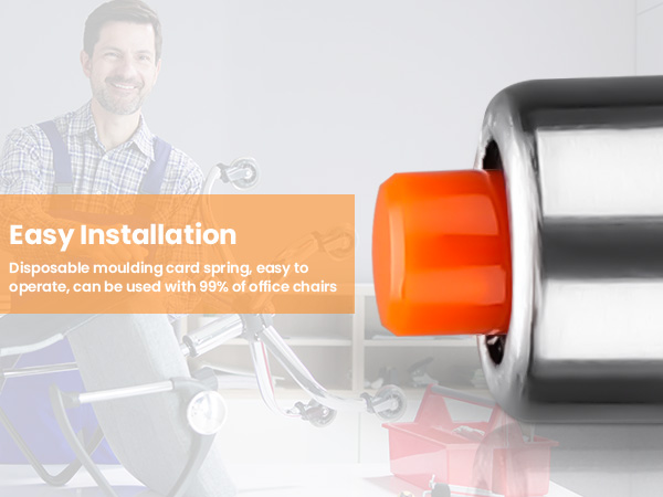 Stainless steel thermos or bottle with orange cap shown against background highlighting easy installation text.